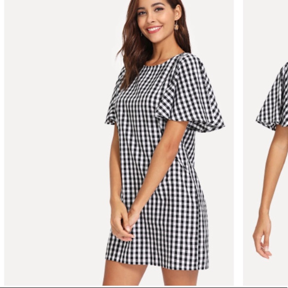 Shein Flutter-Sleeve Gingham Print Dress - Picture 2 of 4